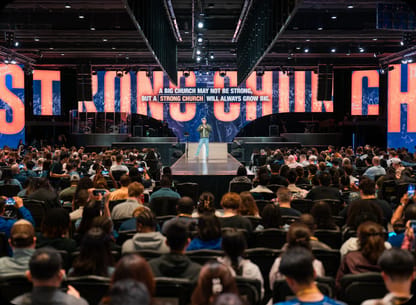 Heart of God Church's StronG Church conference in 2026, with thousands gathered under a large Strong Church stage backdrop